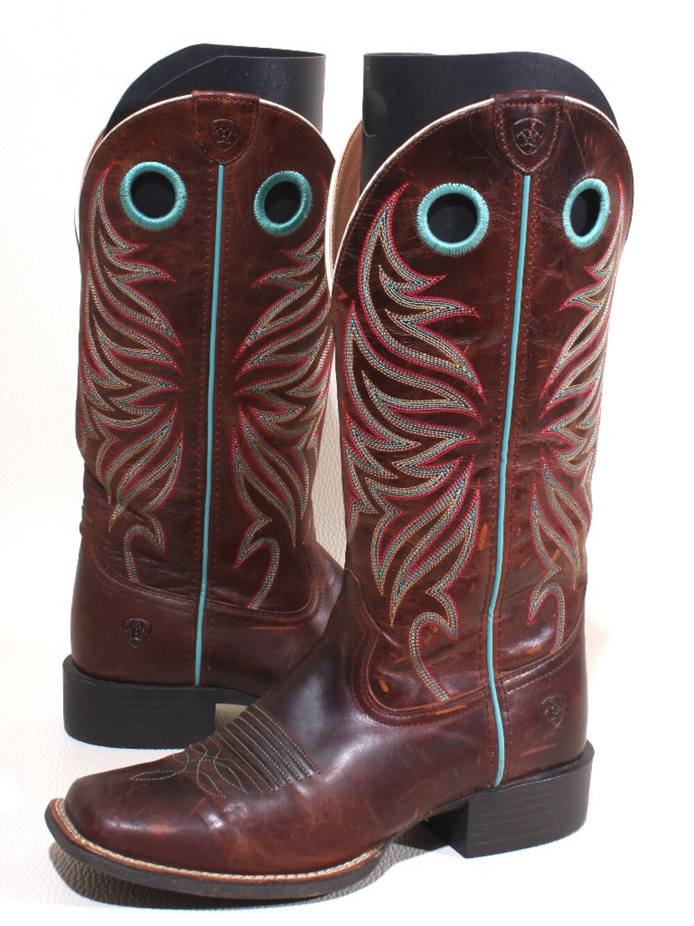Womens Ariat Roundup Ryder Size 6.5 B Brown Leather Square Toe Western Boots
